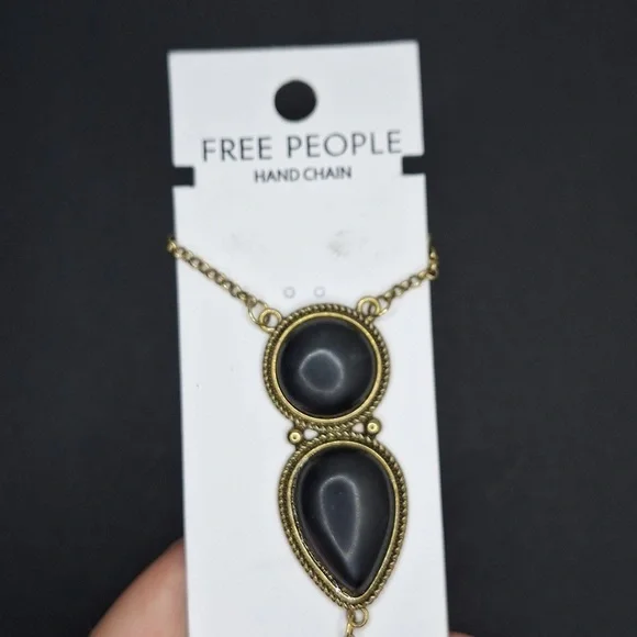 Onyx stone hand chain bracelet ring combination jewelry accessory - Picture 6 of 14